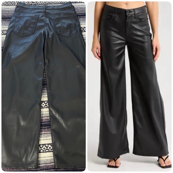 Mother Denim Pants - New NWT Mother 30 The Undercover Wax On Off Wide Leg Black Faux-Leather Pants